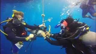 Deep Diver Specialty Course divers using drop tank below the boat