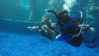 Open Water Divers practice CESA in the swimming pool